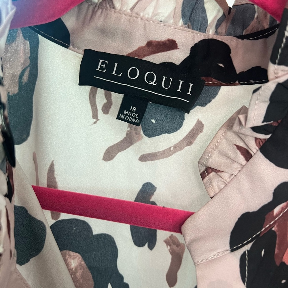ELOQUII Women's Plus Size Button Down Shirt With Ruffle Neck sz 18 Panthera - Picture 4 of 5